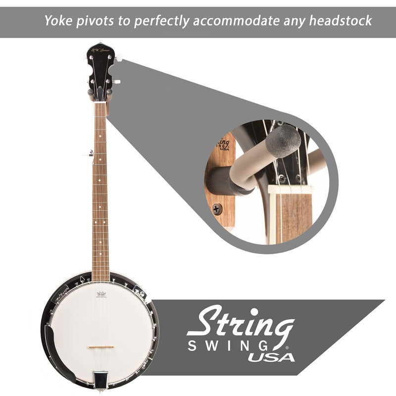 String Swing CC01B-BW Banjo Hanger Wooden Wall Holder Black Walnut Hardwood - Image 2